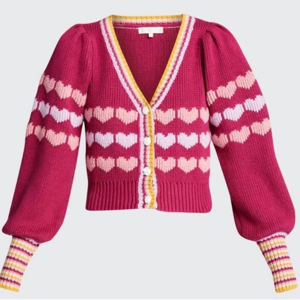 LoveShackFancy Pink Heart Patterned Women's Sweater